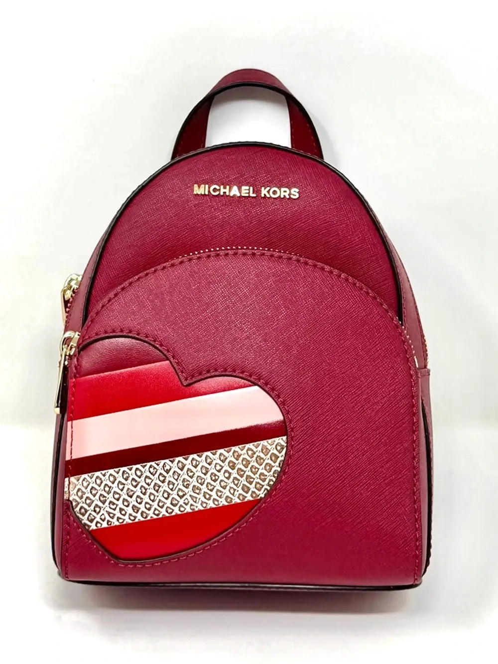 Michael Kors RARE Abbey Red leather Mini Backpack with Heart Patch convertible